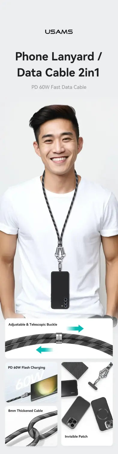 1.2m Phone Lanyard Type-C To Type-C 60W Max Charging Cable