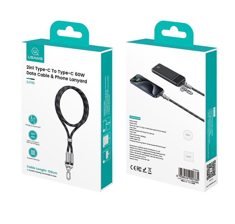 1.2m Phone Lanyard Type-C To Type-C 60W Max Charging Cable