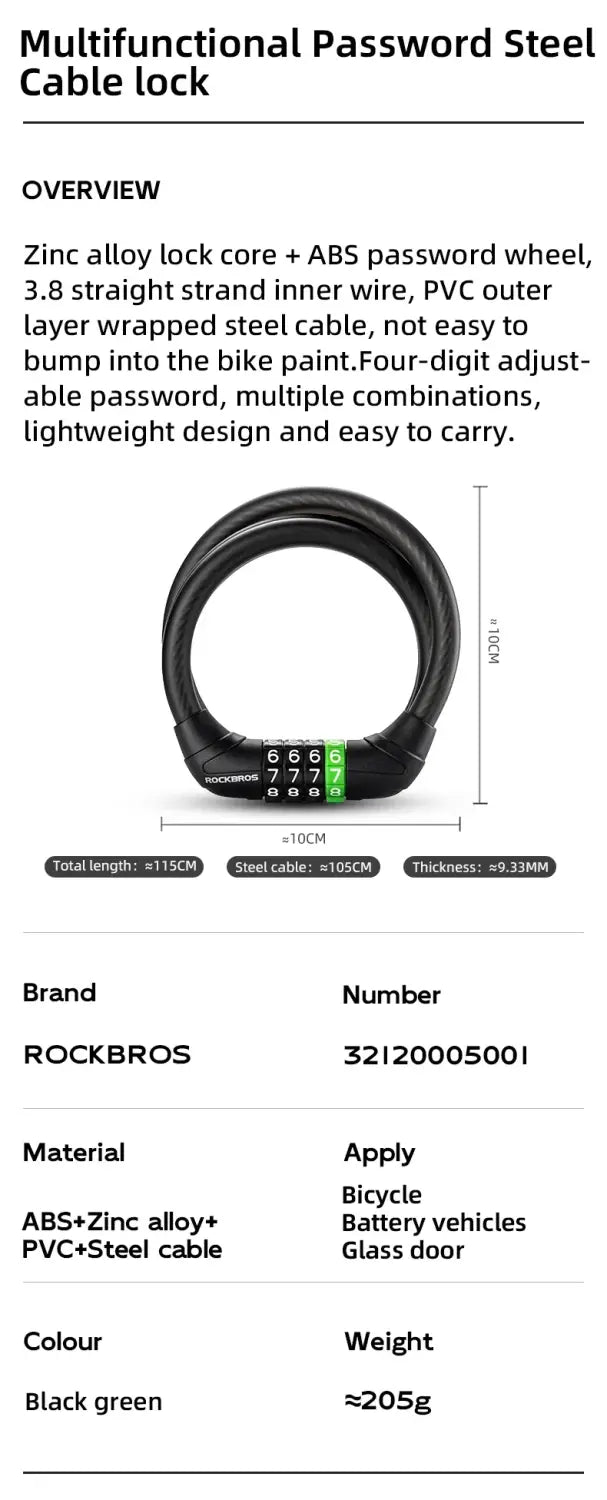 Bike Lock Strong Anti-Theft Combination Cable for Bike
