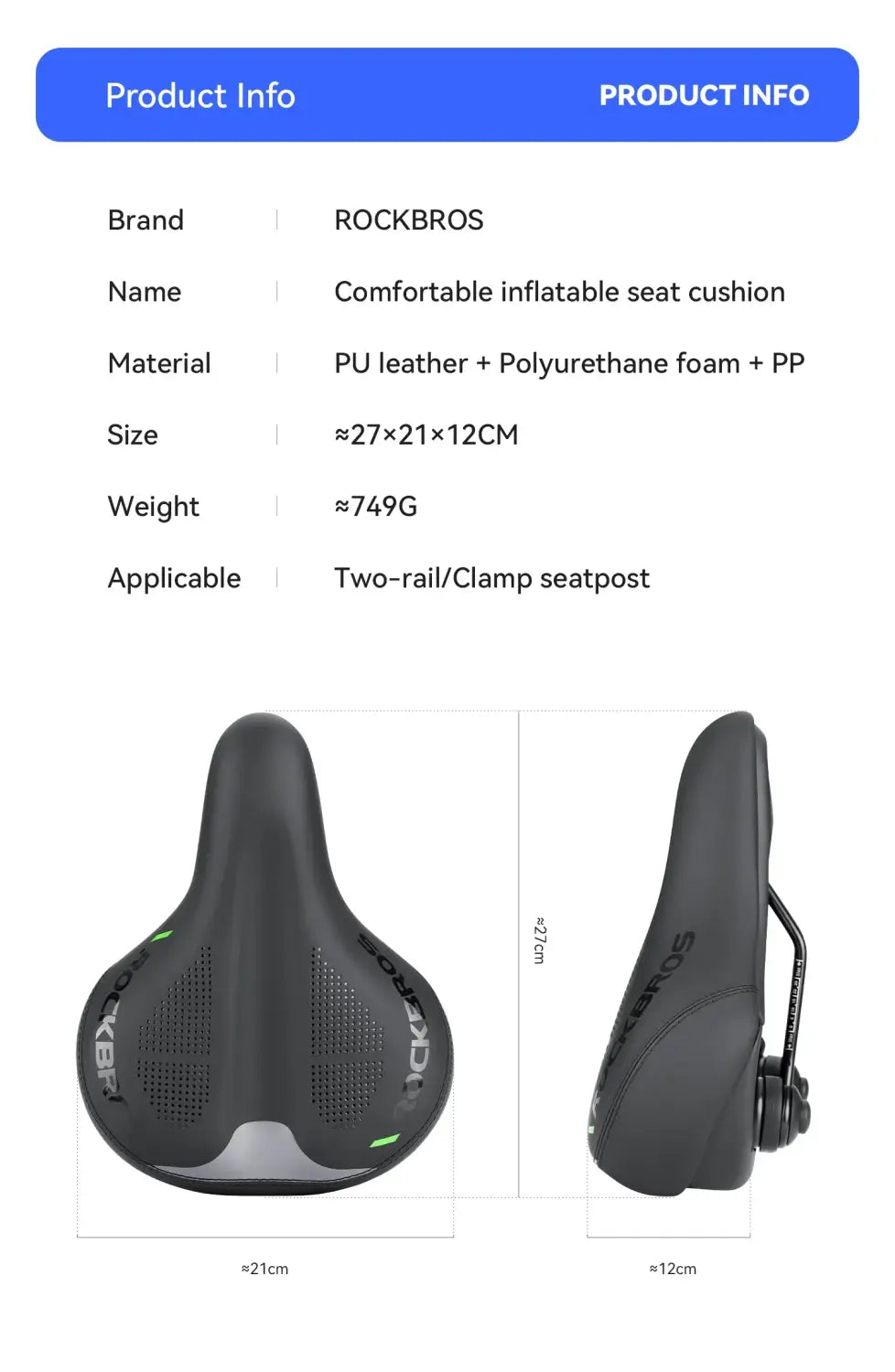 Comfort Air Bike Saddle Inflatable Shock Absorbing Seat