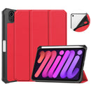 iPad Mini 7 (A17 Pro 2024) Tri Fold PU Leather Case with Pencil Holder [Red]