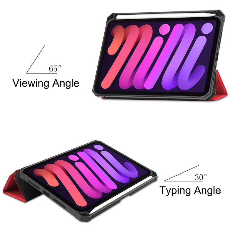iPad Mini 7 (A17 Pro 2024) Tri Fold PU Leather Case with Pencil Holder [Red]