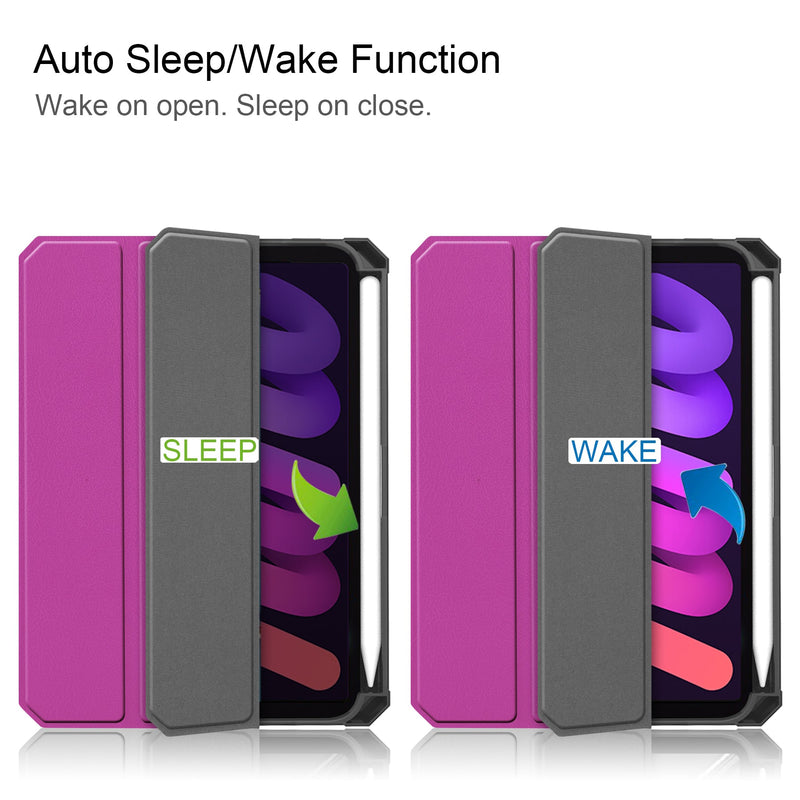 iPad Mini 7 (A17 Pro 2024) Tri Fold PU Leather Case with Pencil Holder [Purple]