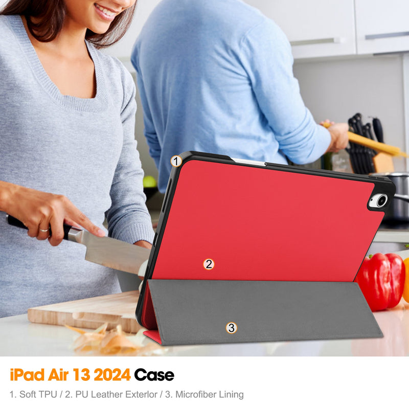 iPad Air 13 (M3, 2025) Tri Fold Case with Pen Holder [Red]
