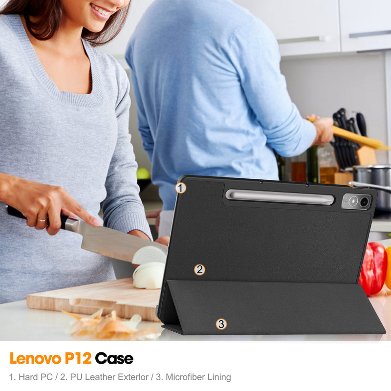 Lenovo Tab P12 TB370 Tri-Fold PU Case [Black]