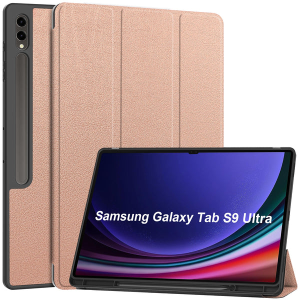 Samsung Galaxy Tab S10 Ultra Tri Fold Case with Pen Holder [RoseGold]