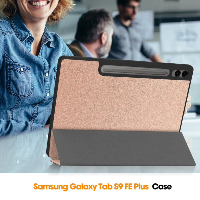 Samsung Galaxy Tab S10 Plus PU Leather Case with Pen Holder [RoseGold]