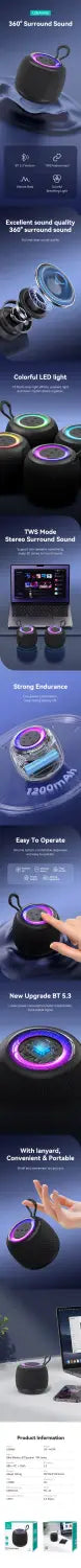 Mini Portable Wireless Bluetooth Speaker with Colorful LED