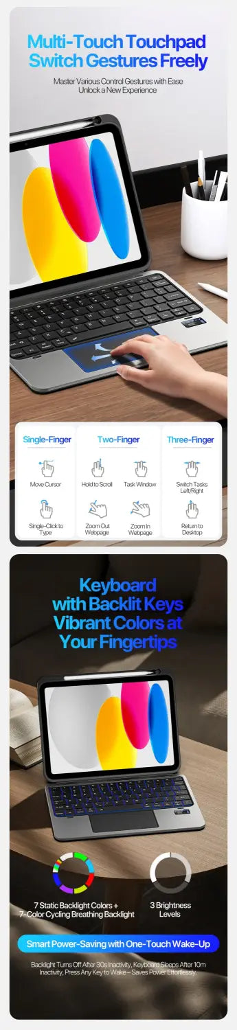 iPad 10th / A16 (2025) Detachable Keyboard with Touchpad
