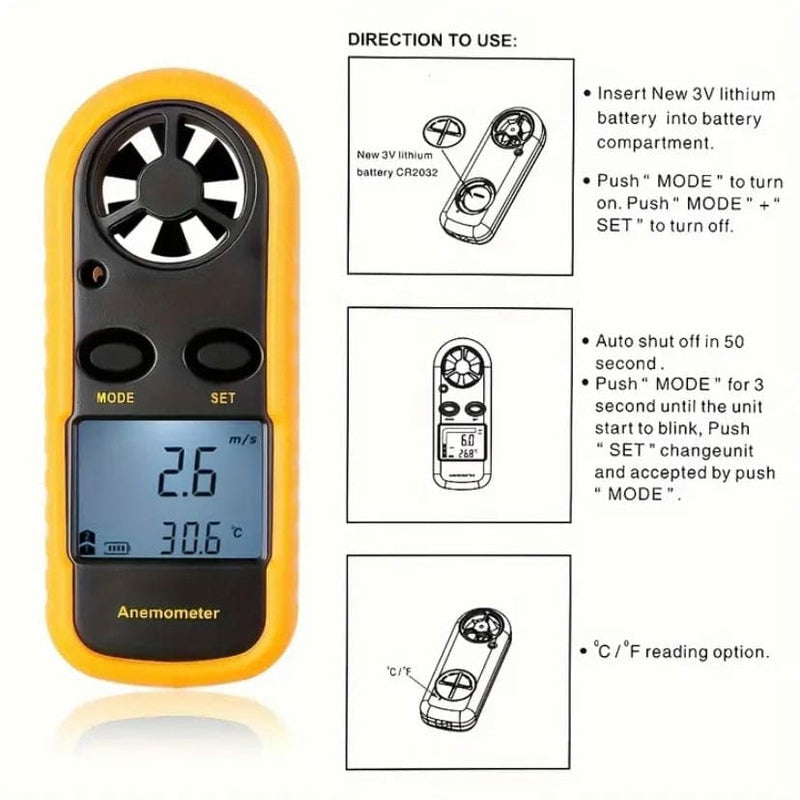 Anemometer Wind Speed & Air Temperature Meter Tools & Kits