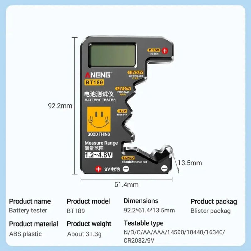 Battery Tester BT189 (Button Cell AA AAA C D 9V 14500