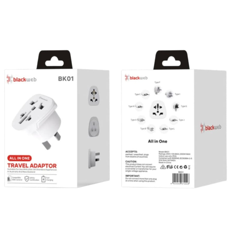 Blackweb All In One Travel Adapter BK01 Wall Plug (USA & UK