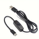 Charger Cable With Switch (USB to Type C) - 1m (Black) 1