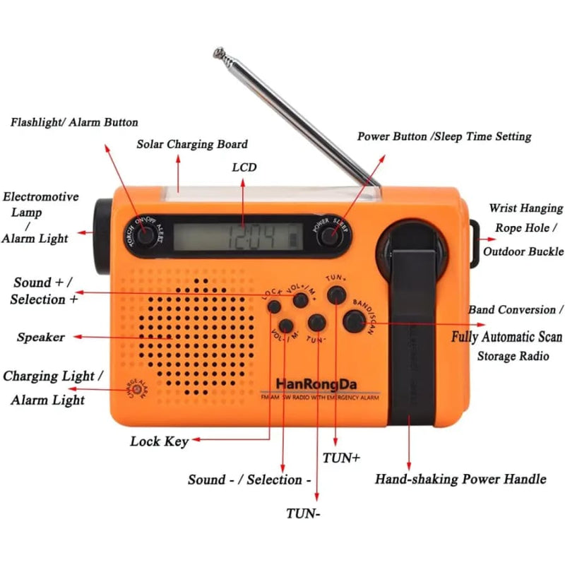 Full Band AM/FM/SW1/SW2 Radio Torch Solar Panel & Hand