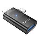 2 in 1 OTG Adaptor w/ Lightning & USB-C male to USB-A female, Plug and Play, Data Transfer