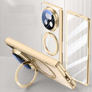 Clear 360°Rotating Magnetic Ring Stand Case for Honor Magic V5 with Tempered Glass [Gold]