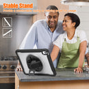 iPad 11" (A16, 2024) / iPad 10 (2022) Rugged Case - 360° Stand, Hand & Shoulder Strap - Shockproof - Black
