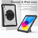 iPad 11" (A16, 2024) / iPad 10 (2022) Rugged Case - 360° Stand, Hand & Shoulder Strap - Shockproof - Black