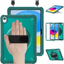 iPad 11" (A16, 2024) / iPad 10 (2022) Rugged Case - 360° Stand, Hand & Shoulder Strap - Shockproof - Green
