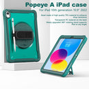 iPad 11" (A16, 2024) / iPad 10 (2022) Rugged Case - 360° Stand, Hand & Shoulder Strap - Shockproof - Green