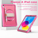 iPad 11" (A16, 2024) / iPad 10 (2022) Rugged Case - 360° Stand, Hand & Shoulder Strap - Shockproof - Rose