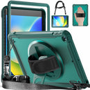 iPad 10.2" (7th/8th/9th Gen) Rugged Case - 360° Stand, Hand & Shoulder Strap - Shockproof - Green