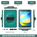 iPad 10.2" (7th/8th/9th Gen) Rugged Case - 360° Stand, Hand & Shoulder Strap - Shockproof - Green