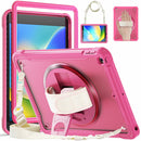 iPad 10.2" (7th/8th/9th Gen) Rugged Case - 360° Stand, Hand & Shoulder Strap - Shockproof - Rose