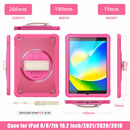 iPad 10.2" (7th/8th/9th Gen) Rugged Case - 360° Stand, Hand & Shoulder Strap - Shockproof - Rose