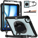 iPad Air 11" / 10.9" Rugged Case - 360° Stand, Hand & Shoulder Strap - Shockproof (M2/M3/M4) - Black