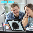 iPad Air 11" / 10.9" Rugged Case - 360° Stand, Hand & Shoulder Strap - Shockproof (M2/M3/M4) - Black