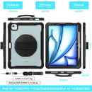 iPad Air 11" / 10.9" Rugged Case - 360° Stand, Hand & Shoulder Strap - Shockproof (M2/M3/M4) - Black