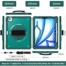 iPad Air 11" / 10.9" Rugged Case - 360° Stand, Hand & Shoulder Strap - Shockproof (M2/M3/M4) - Green