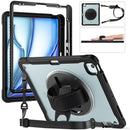 iPad Air 13" Rugged Case (M2/M3/M4) - 360° Stand, Hand & Shoulder Strap - Shockproof - Black