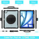 iPad Air 13" Rugged Case (M2/M3/M4) - 360° Stand, Hand & Shoulder Strap - Shockproof - Black