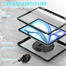 iPad Air 13" Rugged Case (M2/M3/M4) - 360° Stand, Hand & Shoulder Strap - Shockproof - Black