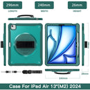 iPad Air 13" Rugged Case (M2/M3/M4) - 360° Stand, Hand & Shoulder Strap - Shockproof - Green