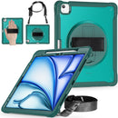 iPad Air 13" Rugged Case (M2/M3/M4) - 360° Stand, Hand & Shoulder Strap - Shockproof - Green