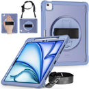 iPad Air 13" Rugged Case (M2/M3/M4) - 360° Stand, Hand & Shoulder Strap - Shockproof - Lavender
