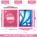 iPad Air 13" Rugged Case (M2/M3/M4) - 360° Stand, Hand & Shoulder Strap - Shockproof - Rose