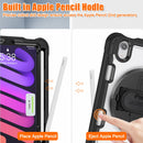 iPad Mini 6 / 7 (A17 Pro) Rugged Case - 360° Stand, Hand & Shoulder Strap - Shockproof - Black