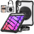 iPad Mini 6 / 7 (A17 Pro) Rugged Case - 360° Stand, Hand & Shoulder Strap - Shockproof - Black