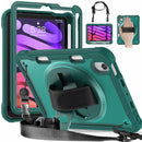 iPad Mini 6 / 7 (A17 Pro) Rugged Case - 360° Stand, Hand & Shoulder Strap - Shockproof - Green