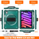 iPad Mini 6 / 7 (A17 Pro) Rugged Case - 360° Stand, Hand & Shoulder Strap - Shockproof - Green