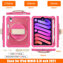 iPad Mini 6 / 7 (A17 Pro) Rugged Case - 360° Stand, Hand & Shoulder Strap - Shockproof - Rose
