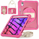 iPad Mini 6 / 7 (A17 Pro) Rugged Case - 360° Stand, Hand & Shoulder Strap - Shockproof - Rose