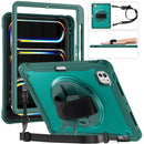 iPad Pro 11" Rugged Case (M5 2025 / M4 2024) - 360° Stand, Hand & Shoulder Strap - Shockproof - Green