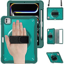 iPad Pro 11" Rugged Case (M5 2025 / M4 2024) - 360° Stand, Hand & Shoulder Strap - Shockproof - Green