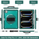 iPad Pro 11" Rugged Case (M5 2025 / M4 2024) - 360° Stand, Hand & Shoulder Strap - Shockproof - Green