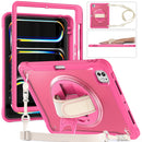 iPad Pro 11" Rugged Case (M5 2025 / M4 2024) - 360° Stand, Hand & Shoulder Strap - Shockproof - Rose